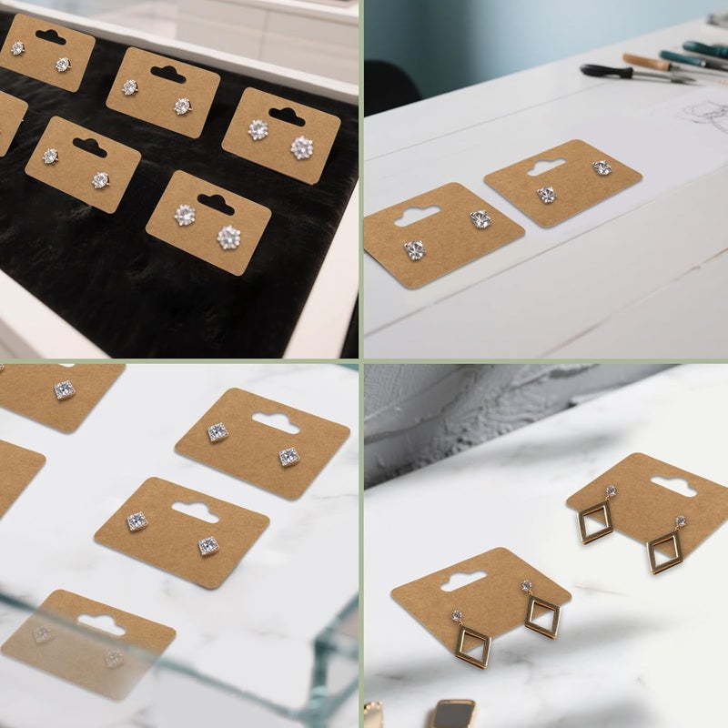 fuceury 300Pcs Earring Cards, 2x1.4 Inch Earring Display Holder Cards Kraft Paper Earrings Tags with 2 Holes, Hanging Jewelry Display Cards for Selling,Jewelry,DIY Crafts, Retail - Image 4